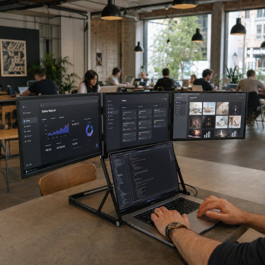 Workspace with code, charts and design on Horizon 3